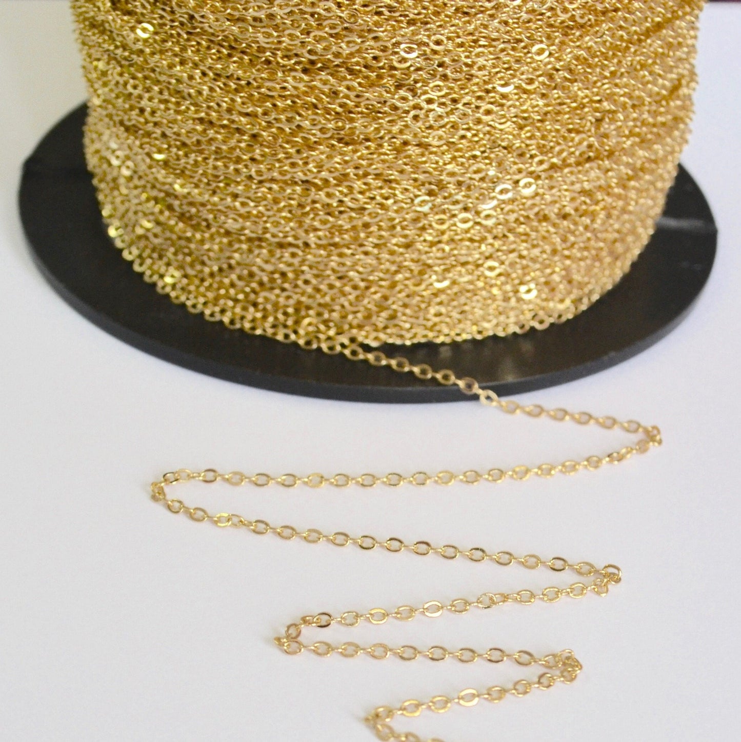 14k Gold Filled Cable Chain - 1.3mm Flat Chain - Bulk Jewelry Supply