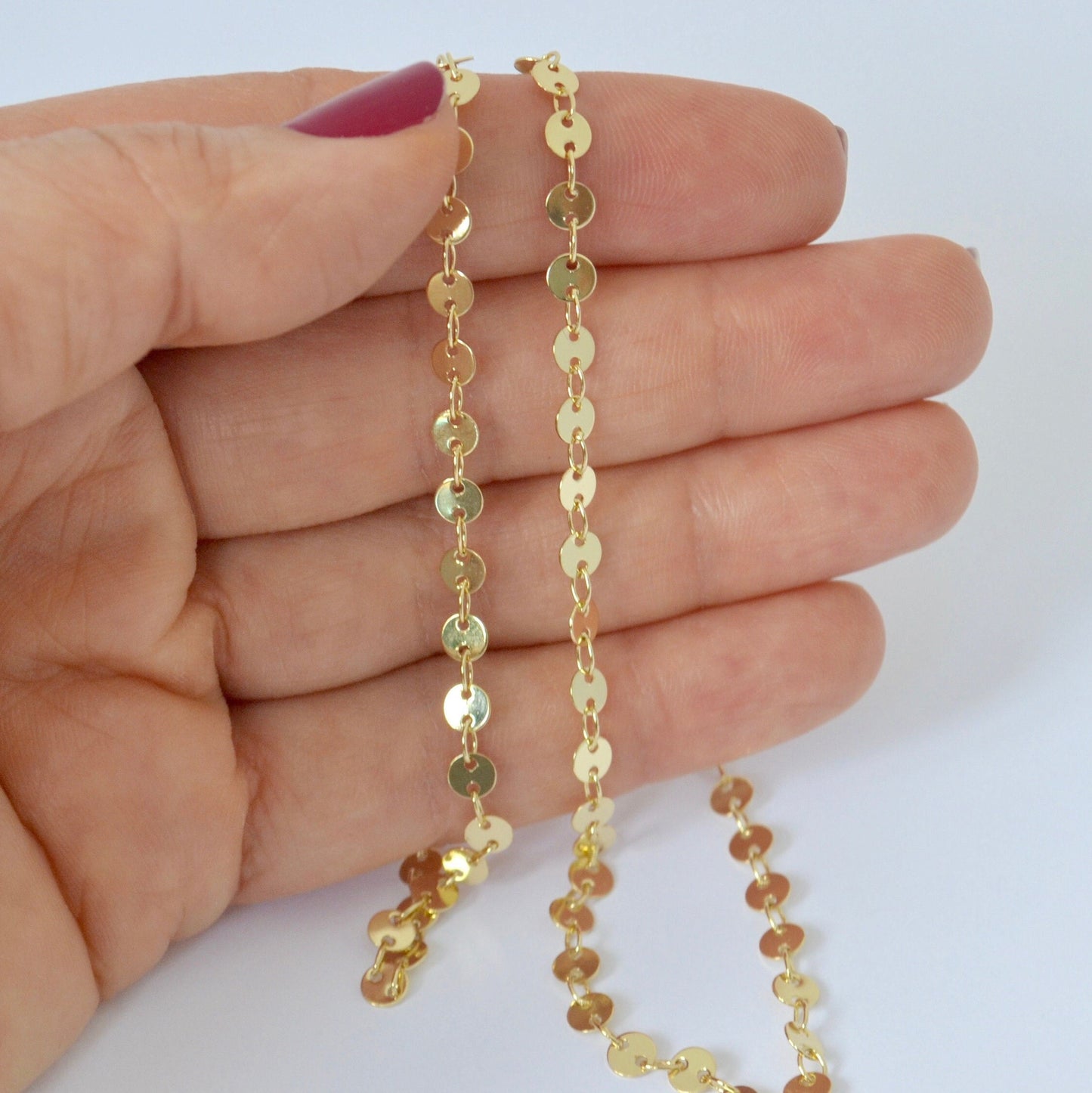 Gold Filled Sequin Chain 14k - 4mm Round Disc Chain by Foot - Circle Coin Chain Bulk for Jewelry Makers - DIY Craft Supplies