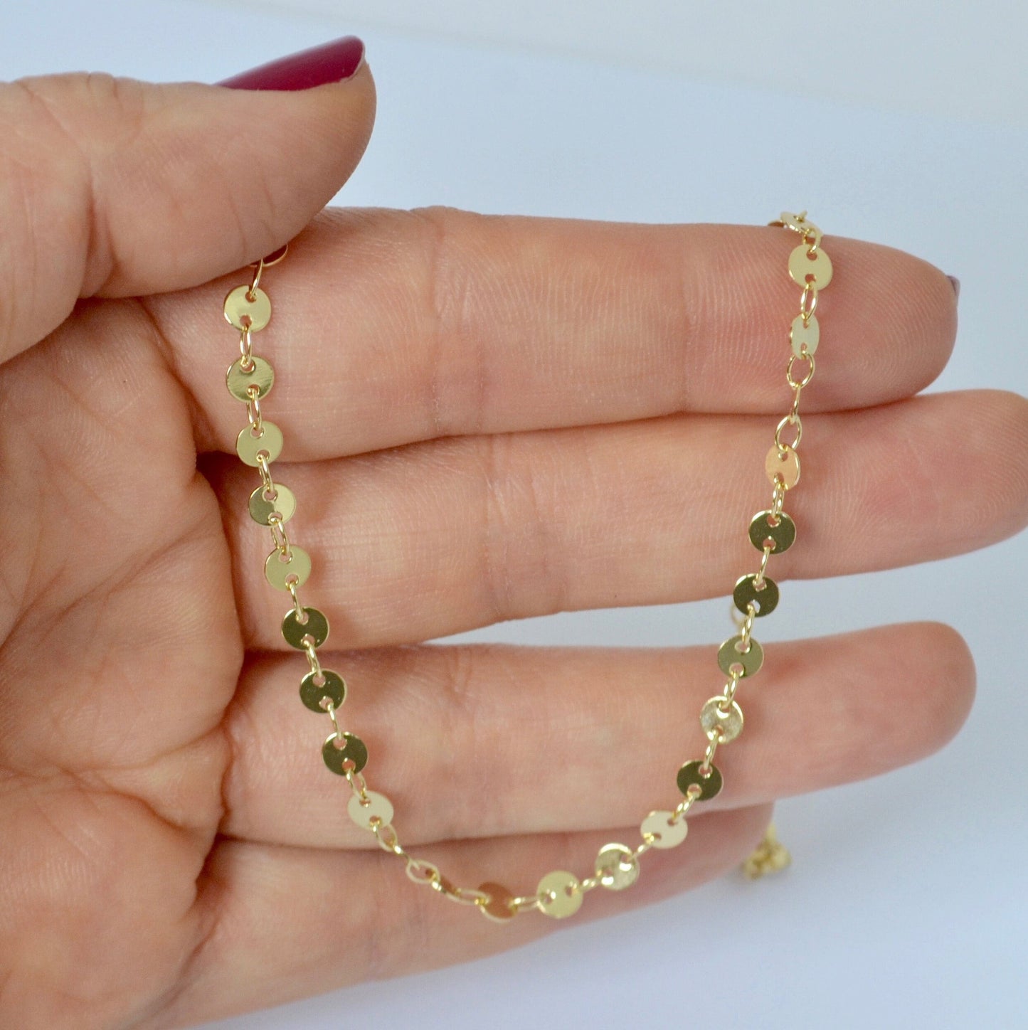 Gold Filled Sequin Chain 14k - 4mm Round Disc Chain by Foot - Circle Coin Chain Bulk for Jewelry Makers - DIY Craft Supplies