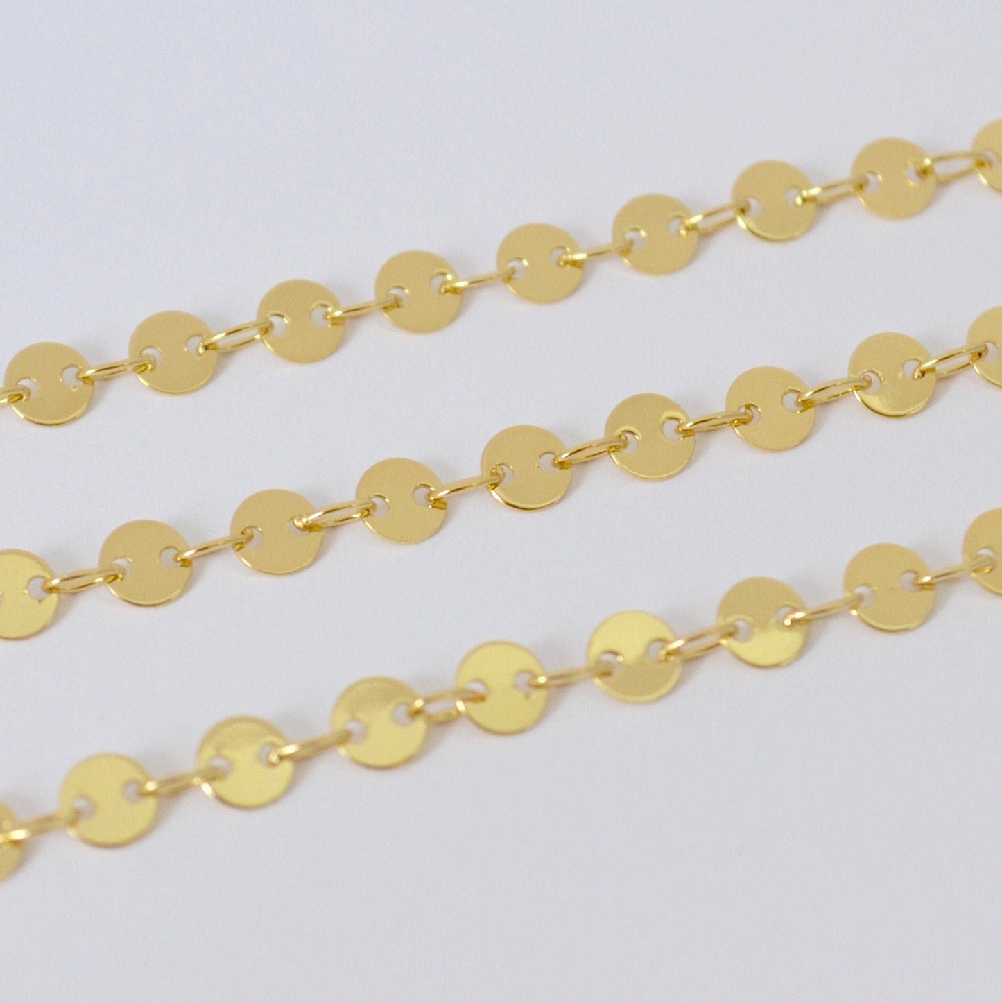 Gold Filled Sequin Chain 14k - 4mm Round Disc Chain by Foot - Circle Coin Chain Bulk for Jewelry Makers - DIY Craft Supplies