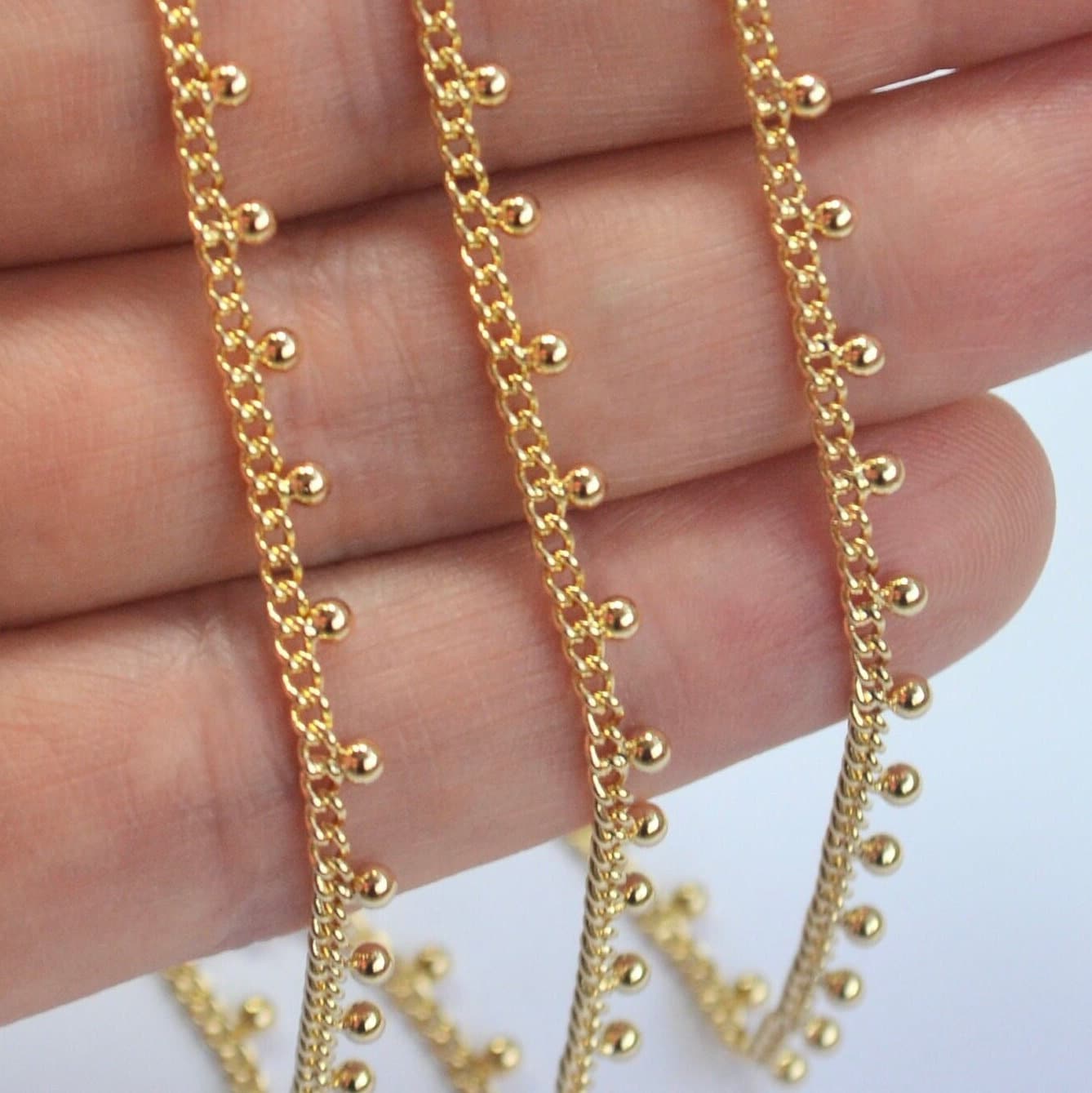 14k gold filled beaded chain 2mm dainty dot satellite chain close up