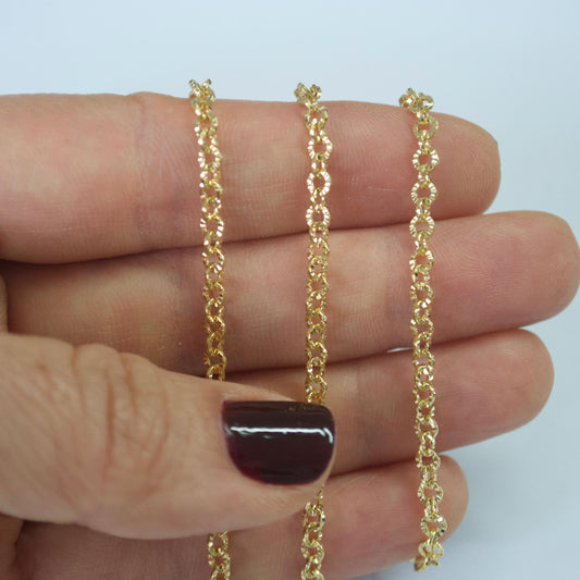 14k gold filled diamond cut starburst chain 3mm close up detail