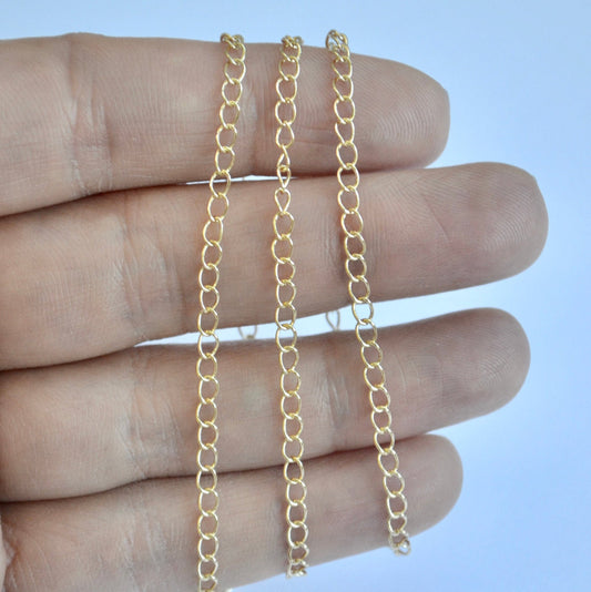14k gold filled extender chain 3mm curb chain jewelry making supply