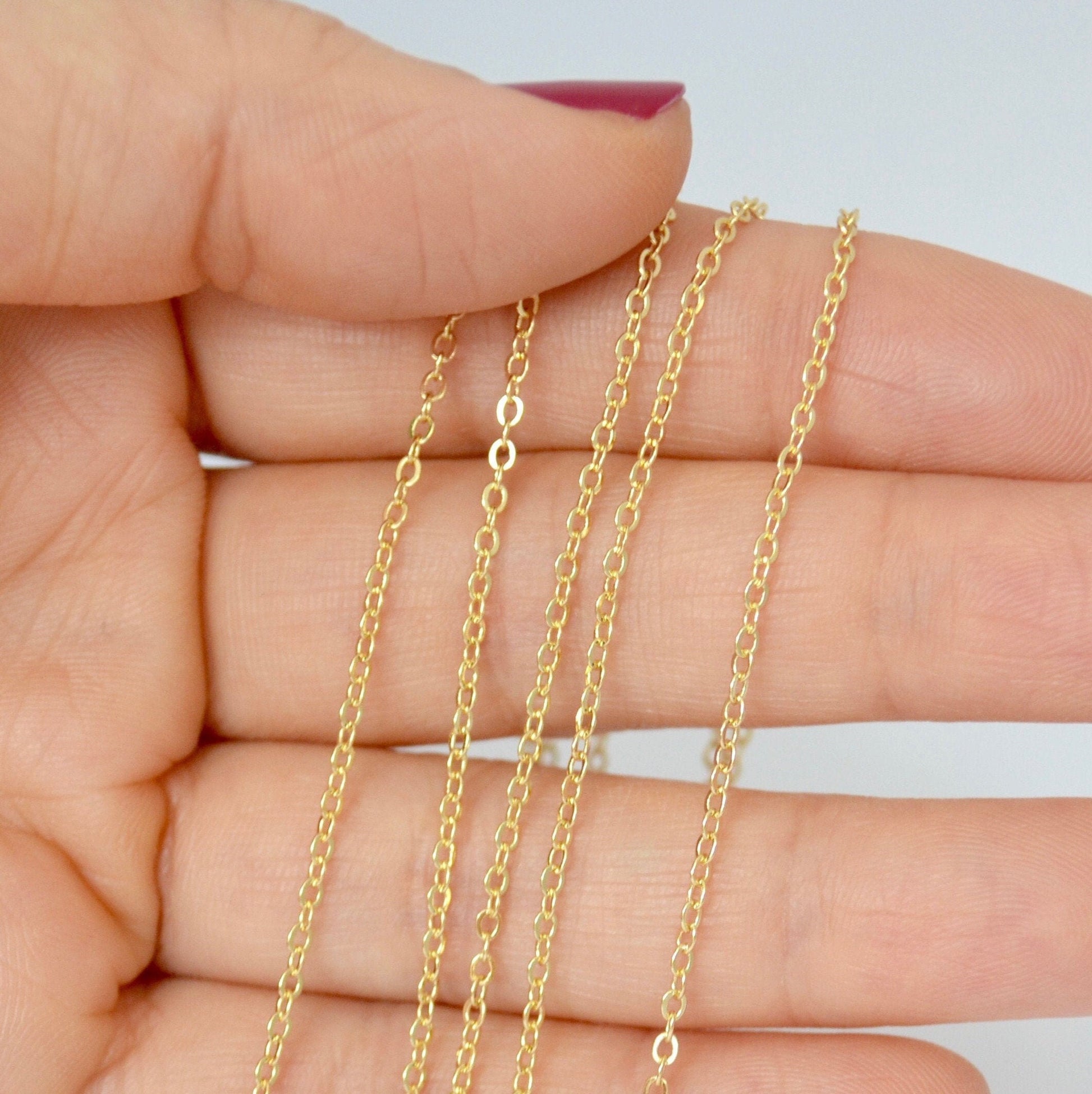 Gold filled 1.3mm flat cable chain bulk lengths jewelry supply