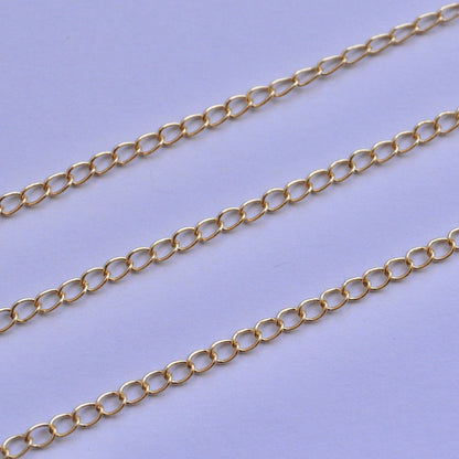 Gold filled 3mm curb extender chain adjustable necklace bracelet wholesale