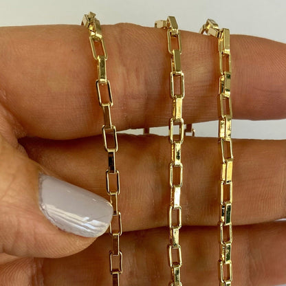 Gold filled long box chain 4.5x2mm elongated open box chain close up