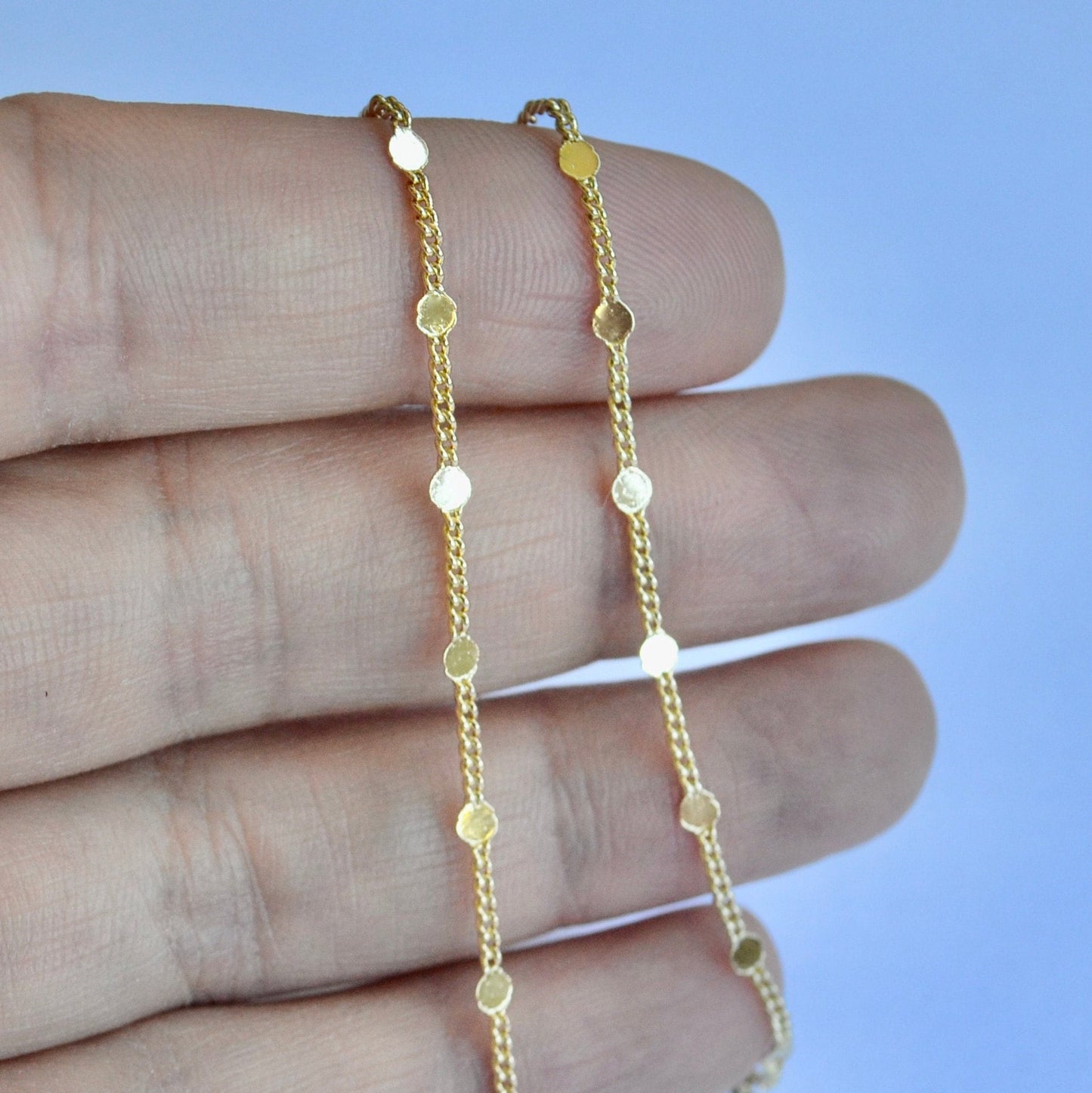 Gold filled satellite chain with tiny discs jewelry making supply by foot