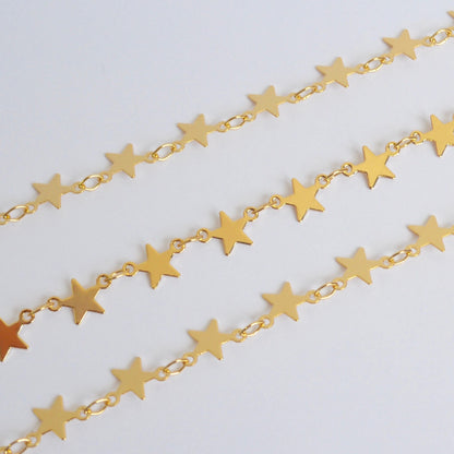 Gold filled star chain close up detail showing star links by the foot