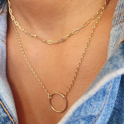 Gold filled paperclip chain necklace with pendant lifestyle jewelry design
