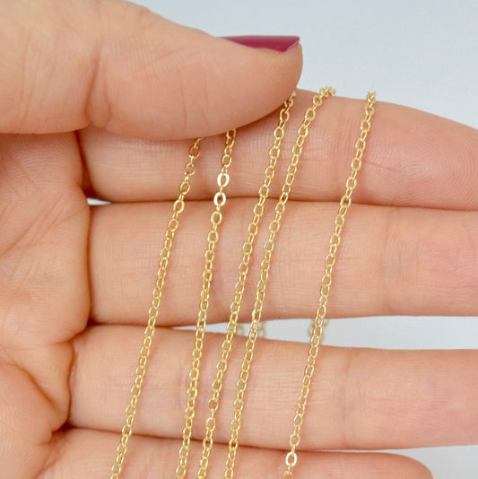 10 ft Gold filled cable chain 14k GF Flat cable chain 1.3 mm by the foot - Gold Filled Chain Bulk - Gold Chain Wholesale
