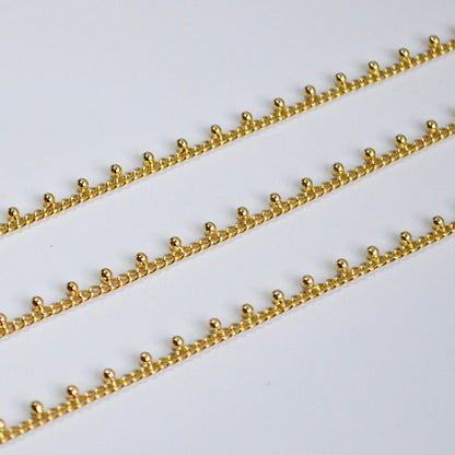 14k Gold Filled Beaded Chain - Dainty Dot Gold Chain by the Foot