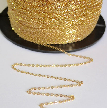 14k Gold Filled Cable Chain - 1.3mm Flat Chain - Bulk Jewelry Supply
