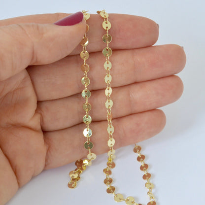 Gold Filled Sequin Chain 14k - 4mm Round Disc Chain by Foot - Circle Coin Chain Bulk for Jewelry Makers - DIY Craft Supplies