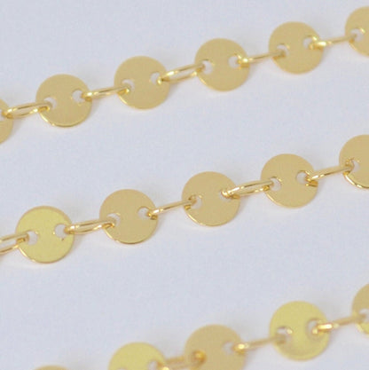 Gold Filled Sequin Chain 14k - 4mm Round Disc Chain by Foot - Circle Coin Chain Bulk for Jewelry Makers - DIY Craft Supplies
