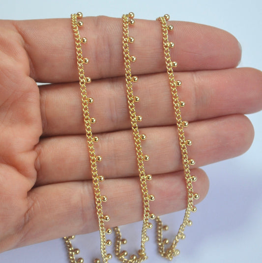 14k Gold Filled Beaded Chain - Dainty Dot Gold Chain by the Foot - Wholesale Jewelry Supplies