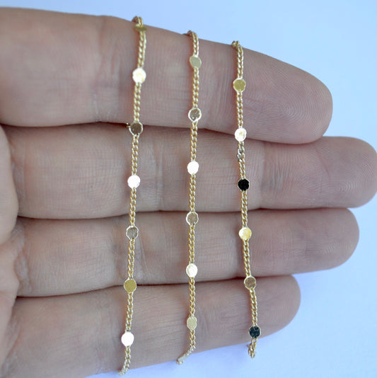 14k Gold Filled Tiny Disc Satellite Chain by the Foot - Dainty Circle Chain