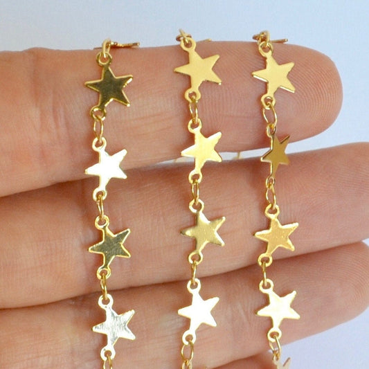 Star Shaped Gold Filled Chain - Star Chain Gold Filled - Gold star Chain by foot - Star Shaped Gold Chain - Christmas jewelry