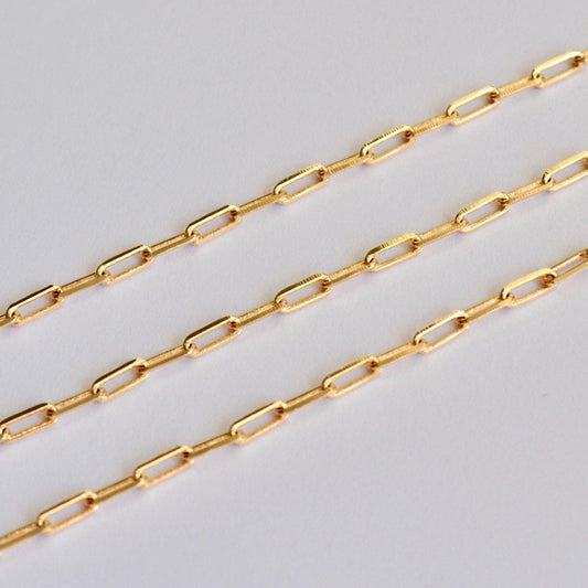 14k Gold Filled Paperclip Chain - 5x2mm Drawn Flat Cable Chain by the Foot - Gold Chain Bulk