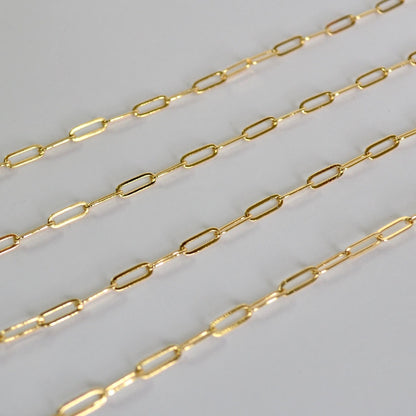 Gold filled Paperclip chain - 9 x 3 mm Drawn Flat Cable Chain - Rectangle Flat Chain - Gold paperclip Necklace