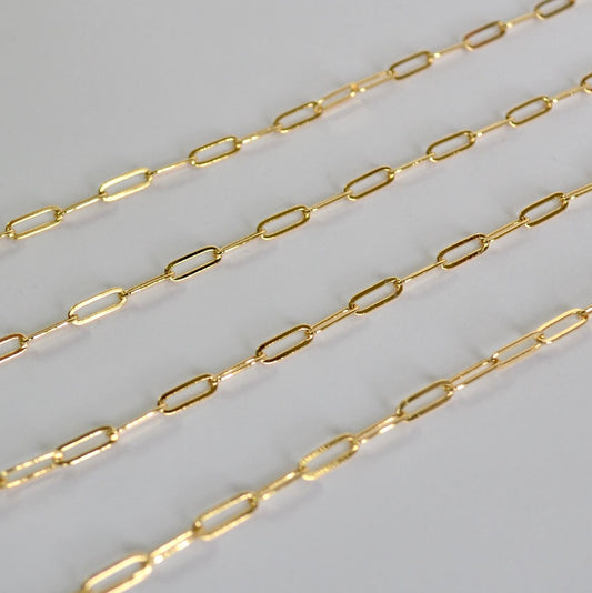 Gold filled Paperclip chain - 9 x 3 mm Drawn Flat Cable Chain - Rectangle Flat Chain - Gold paperclip Necklace