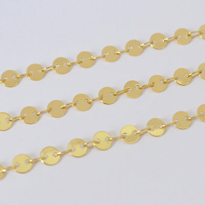 Gold Filled Sequin Chain 14k - 4mm Round Disc Chain by Foot - Circle Coin Chain Bulk for Jewelry Makers - DIY Craft Supplies