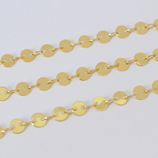 Gold Filled Sequin Chain 14k - 4mm Round Disc Chain by Foot - Circle Coin Chain Bulk for Jewelry Makers - DIY Craft Supplies