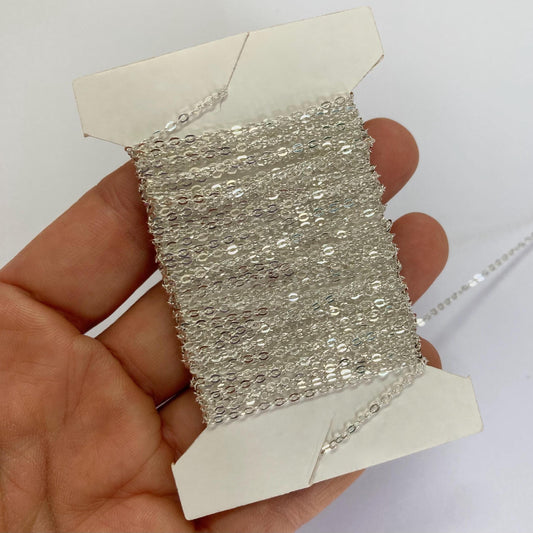 10 ft Sterling Silver Chain 925 solid sterling silver - Flat Cable Chain 1.3 mm -Permanent jewelry supply - Silver by Bulk
