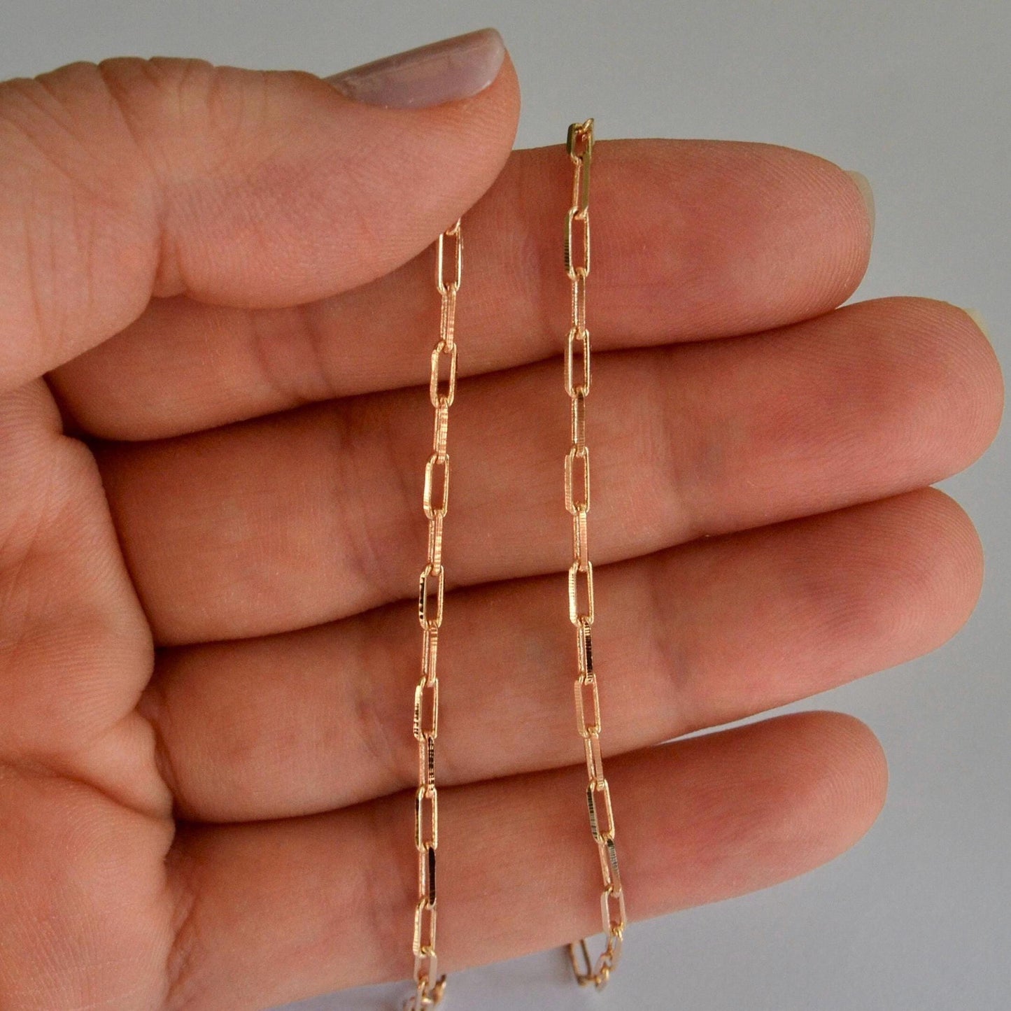 14k Gold Filled Paperclip Chain - 5x2mm Drawn Flat Cable Chain by the Foot - Gold Chain Bulk